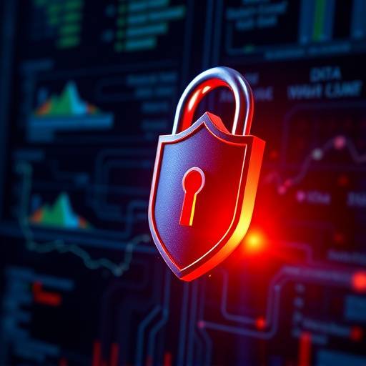 Graphical representation of a lock and shield symbolizing data protection and privacy.